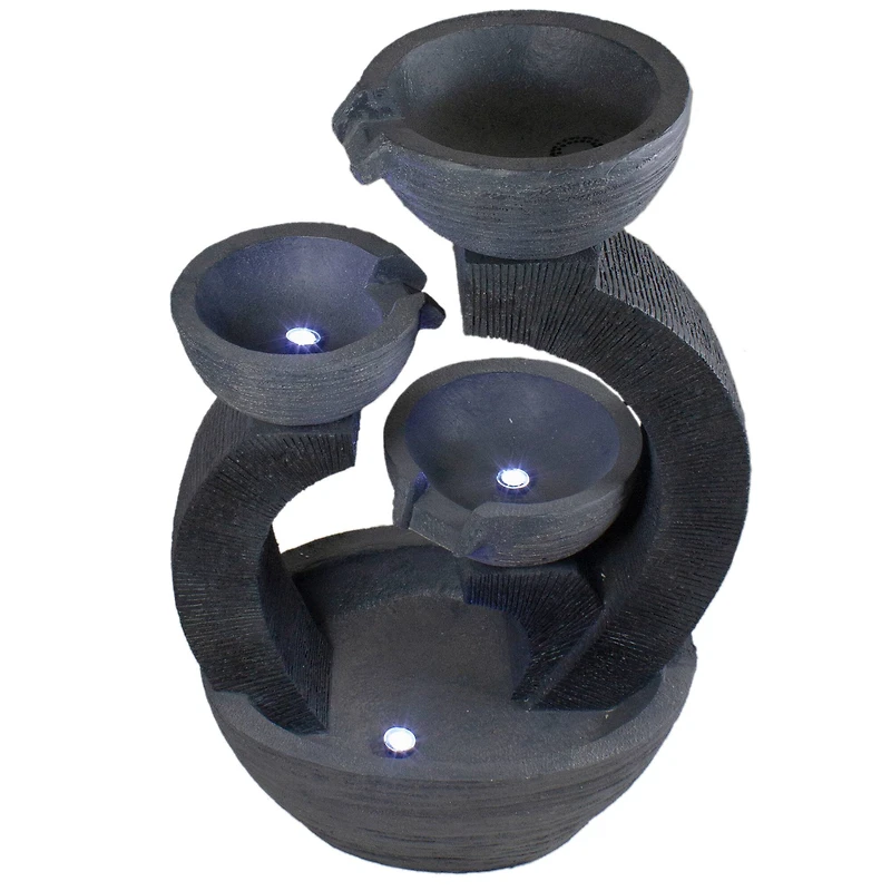 2.6ft. Black Lighted Three-Tier Outdoor Garden Water Fountain