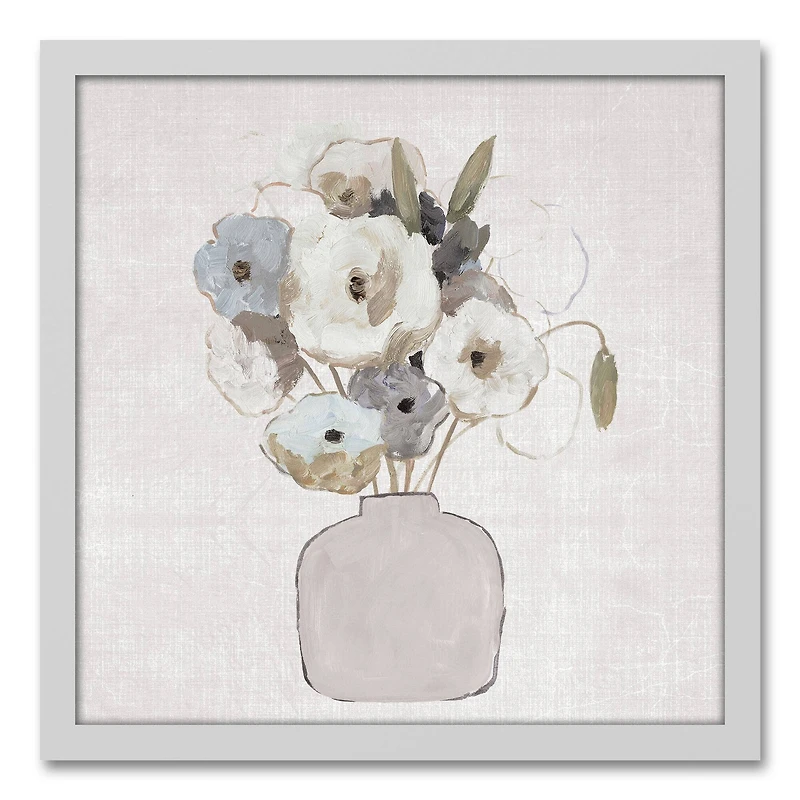 Sketchy Muted Florals White Framed Canvas