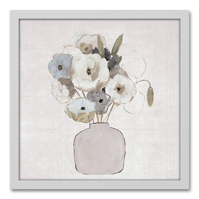 Sketchy Muted Florals White Framed Canvas