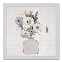 Sketchy Muted Florals White Framed Canvas