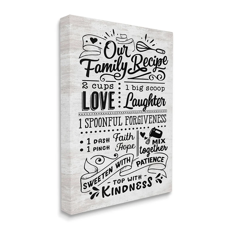 Stupell Industries Our Family Recipe Motivational Kitchen Phrases Life Ingredients Canvas Wall Art