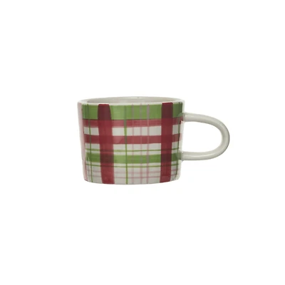 Hello Honey® 8oz. Red, Green & Pink Plaid Stoneware Mug