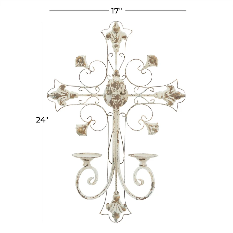 White Iron French Country Wall Sconce, 24" x 17" x 5"