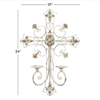 White Iron French Country Wall Sconce, 24" x 17" x 5"