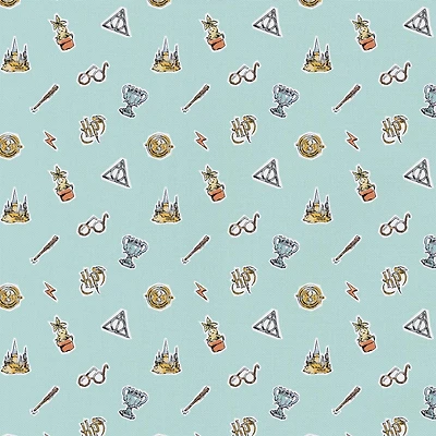 Harry Potter Aqua Watercolor Elements Precut Cotton Fabric