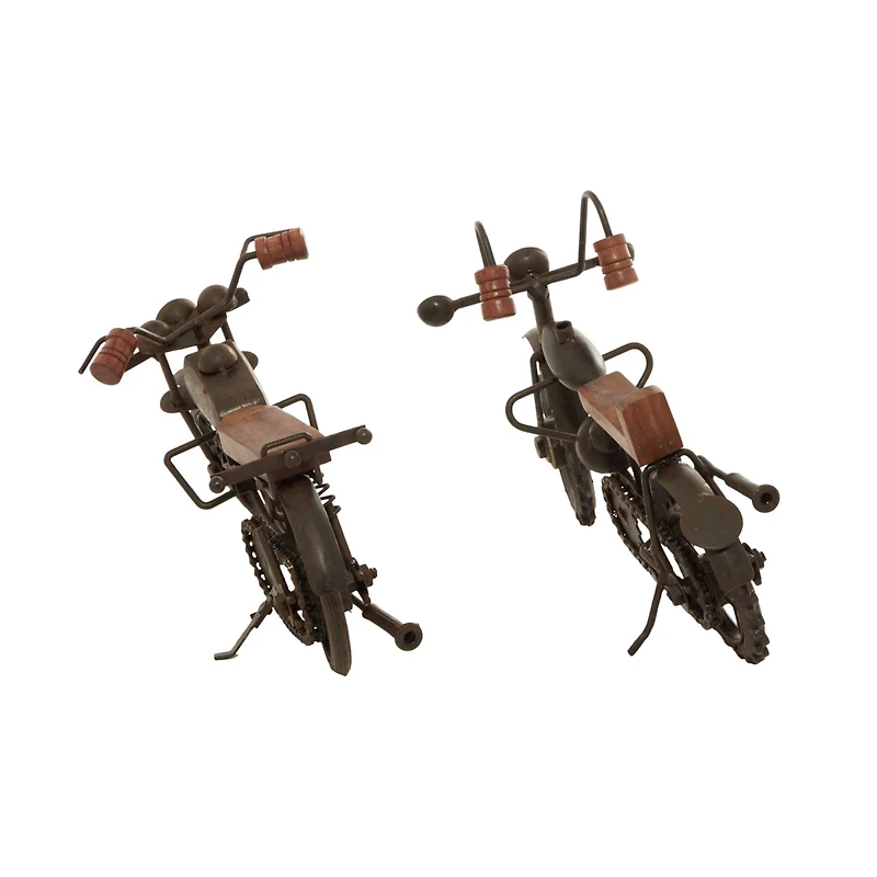 Brown Metal Contemporary Motorcycle Sculpture Set