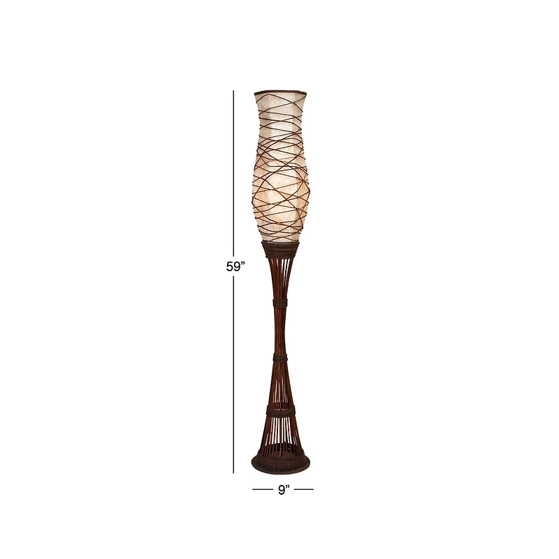 Brown Bamboo and Iron Traditional Floor Lamp, 59" x 10" x 10"