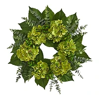 24" Green Hydrangea & Eucalyptus Leaf Wreath