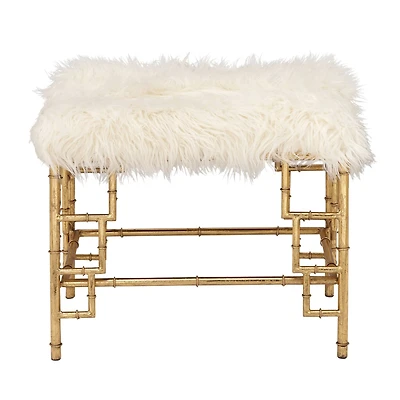 23" Gold & White Iron & Fabric Contemporary Stool