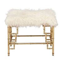 23" Gold & White Iron & Fabric Contemporary Stool