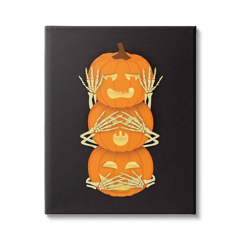 Stupell Industries Hear See Speak No Evil Pumpkins Canvas Wall Art