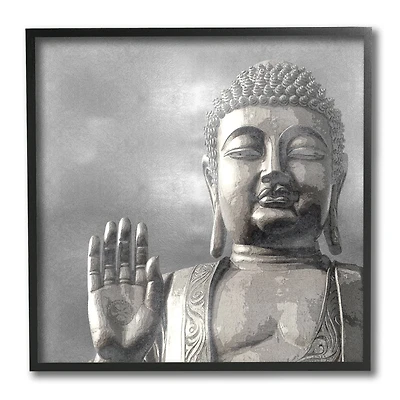 Stupell Industries Buddha Inspired Portrait Greyscale Eastern Figure,12" x 12"