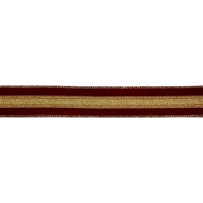 1.5" x 25ft. Burgundy & Gold Stripes Wired Ribbon by Celebrate It®