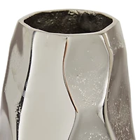 Silver Aluminum Contemporary Vase, 15" x 7" x 7"