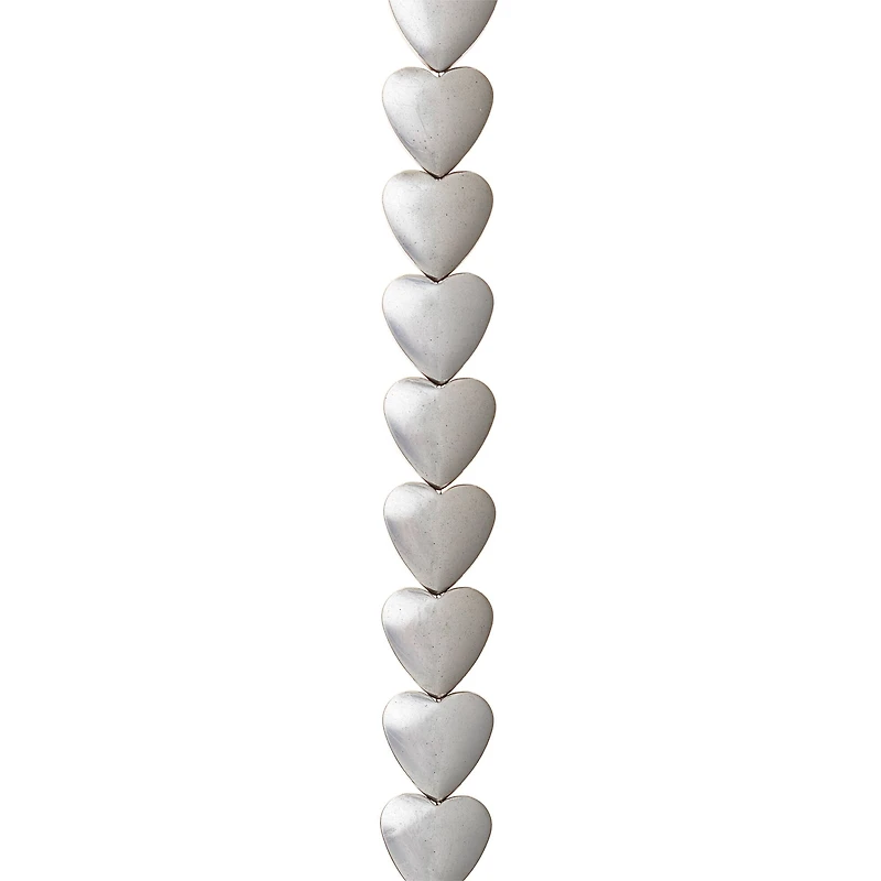 12 Pack:  Silver Hematite Heart Beads, 10mm by Bead Landing™