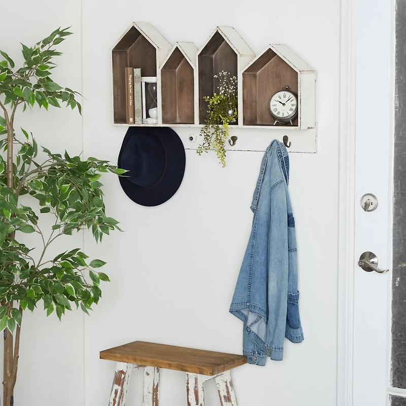 White MDF Modern Farmhouse Wall Shelf, 19" x 33" x 5"