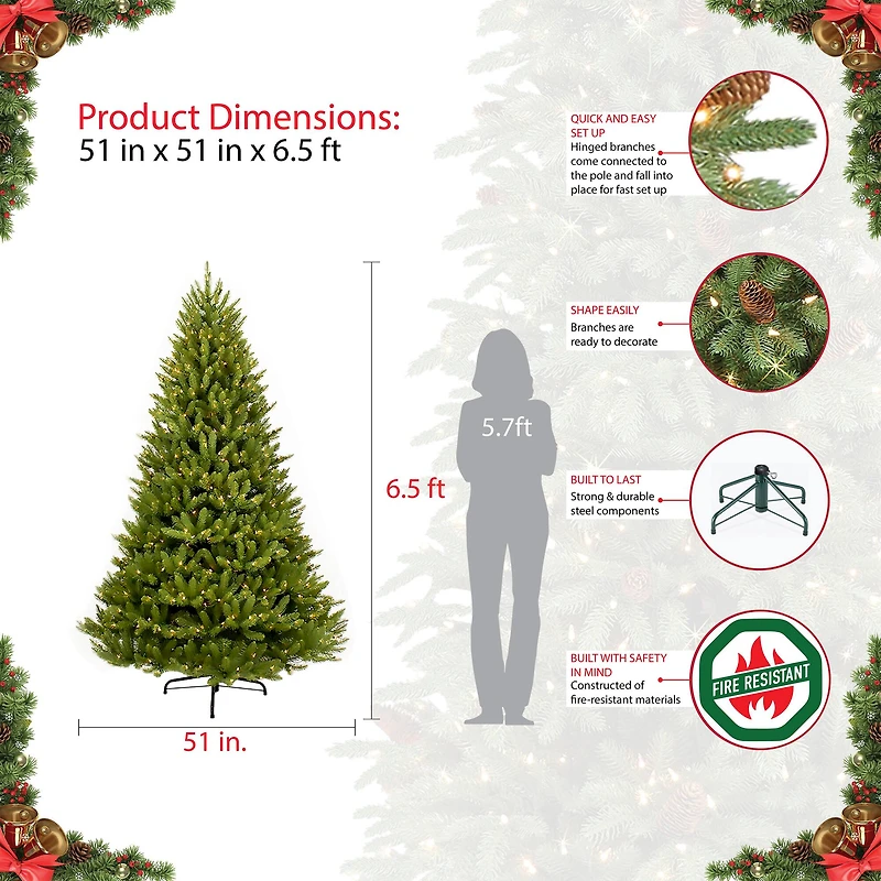 6.5ft. Pre-Lit Fraser Fir Artificial Christmas Tree, Clear Lights