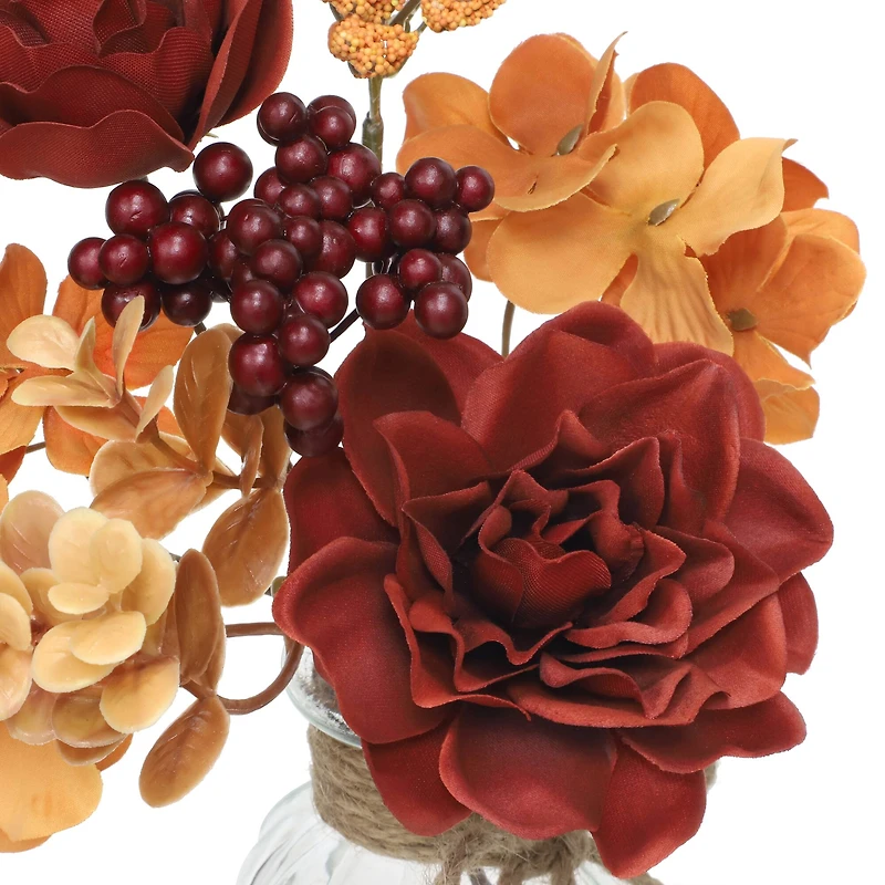 11" Brown & Orange Dahlia & Hydrangea in Glass Container by Ashland®