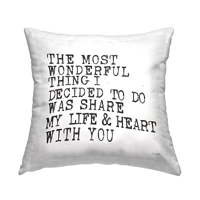 Stupell Industries Most Wonderful Thing to Share Romantic Inspirational Quote Throw Pillow 18" x 18"