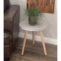 Gray Fiber Clay & Beech Wood Contemporary Accent Table