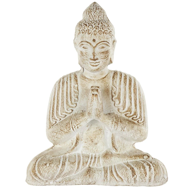 16" Cream & Brown Distressed Handmade Paper Mache Buddha Sculpture