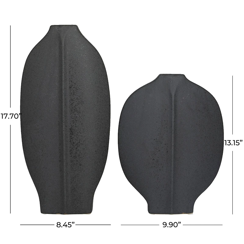 CosmoLiving by Cosmopolitan Black Ceramic Textured Vase Set of 2 18", 13"