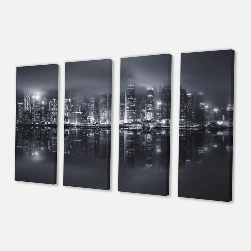 Designart - Hong Kong Black and White Skyline