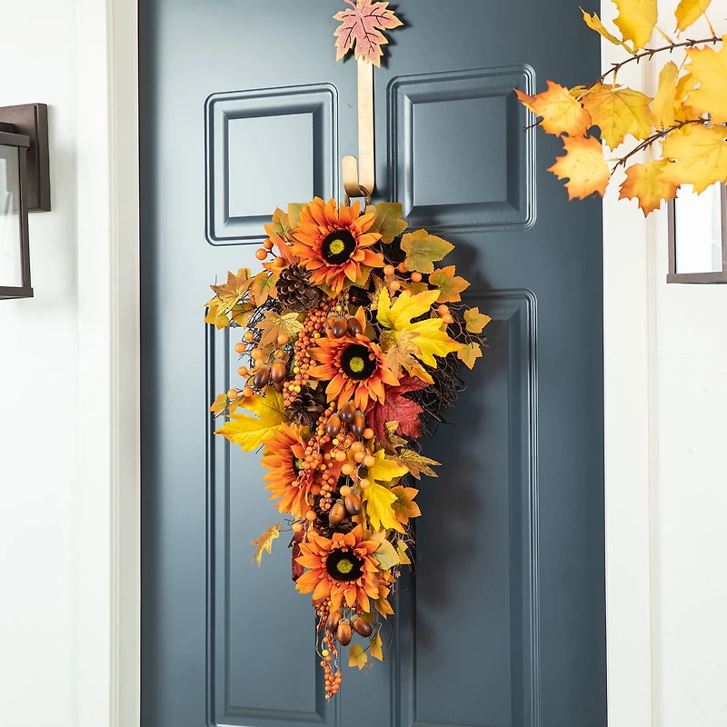Glitzhome® 27" Fall Sunflower, Maple Leaf & Berry Swag