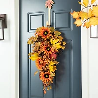 Glitzhome® 27" Fall Sunflower, Maple Leaf & Berry Swag