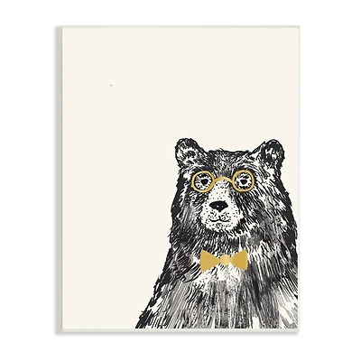 Stupell Industries Black Bear Golden Glasses Bow Tie Kids' Animal Wall Plaque