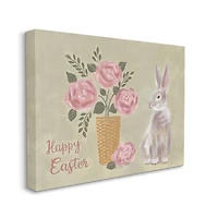 Stupell Industries Happy Easter Bunny Rose Bouquet Canvas Wall Art