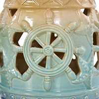 Blue Ceramic Ombre Nautical Cutout Candle Lantern Set