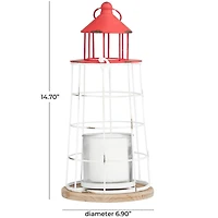 15" Red Metal Distressed Decorative Light House Candle Lantern
