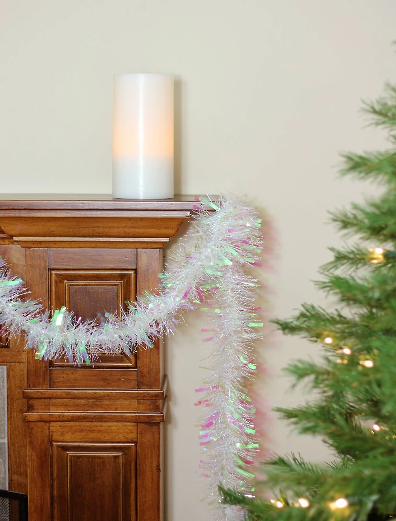 50ft. Iridescent White Plush Tinsel Christmas Garland
