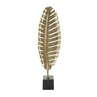 30.5" Gold Aluminum Leaf Standing Sculpture with Black Marble Base