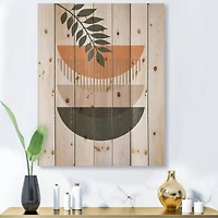 Designart - Abstract Geometrical Sun and Moon With Leaf II - Modern Print on Natural Pine Wood