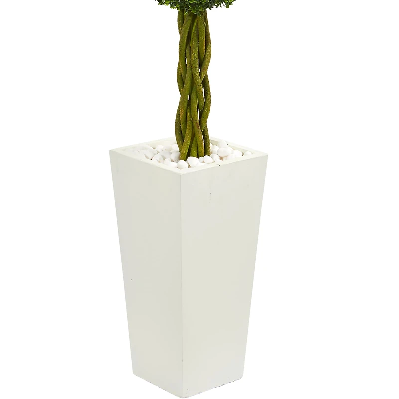 5ft. Double Ball Boxwood Topiary Tree in White Tower Planter