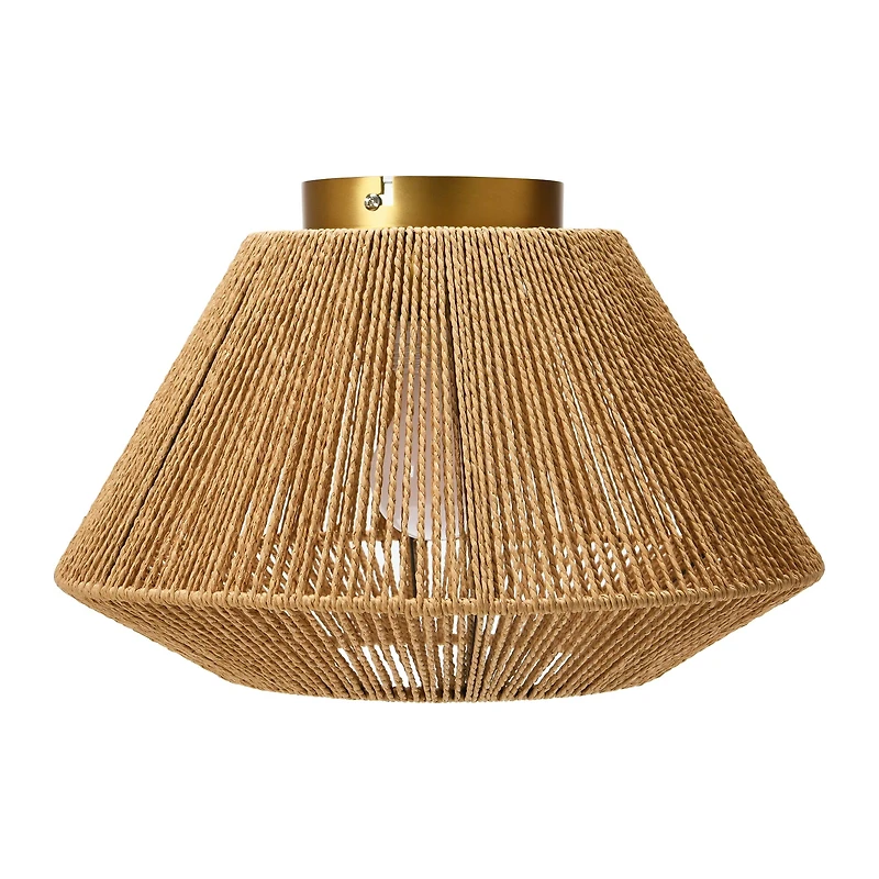 Hello Honey® 13.8" Coastal Ceiling Lamp with Natural Paper Rope Shade and Iron Base