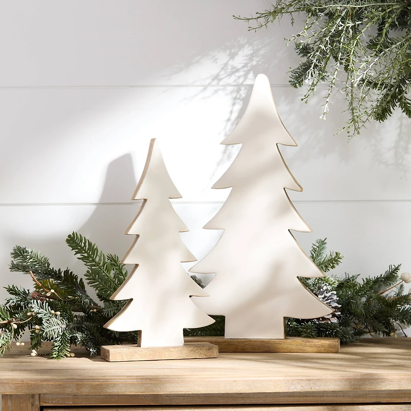 White Pine Tree on Natural Wood Base Set