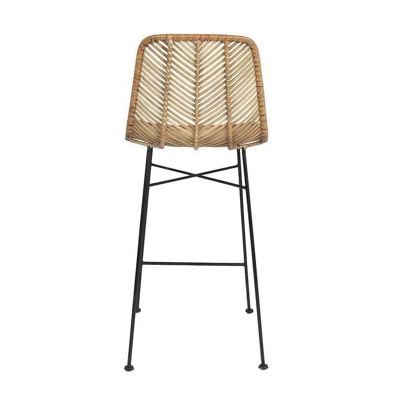 Hello Honey® 40.5" Beige Rattan Bar Stool with Black Metal Frame