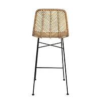Hello Honey® 40.5" Beige Rattan Bar Stool with Black Metal Frame