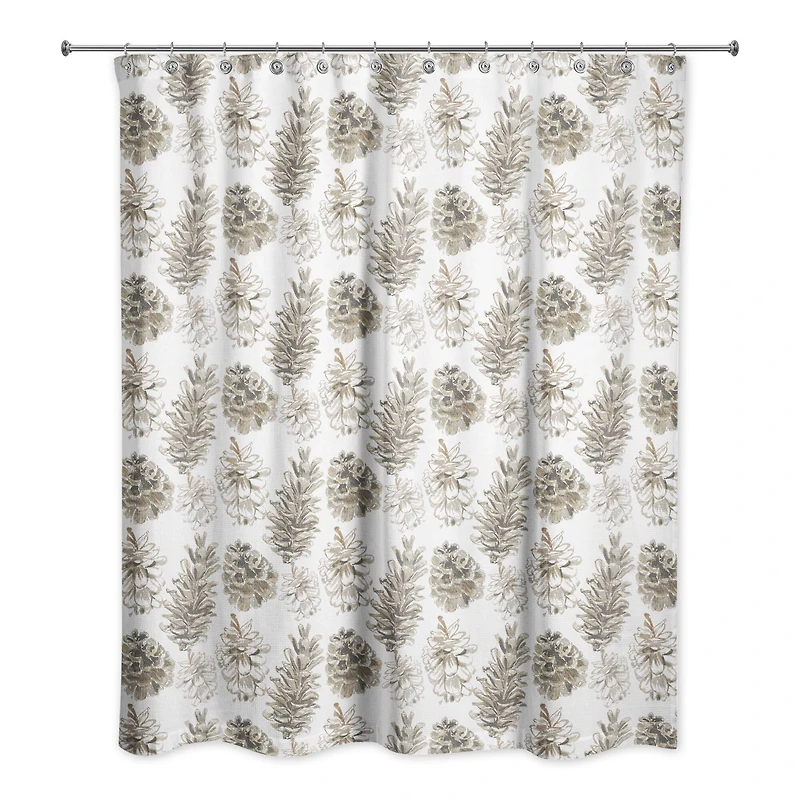 Pinecones on White Shower Curtain