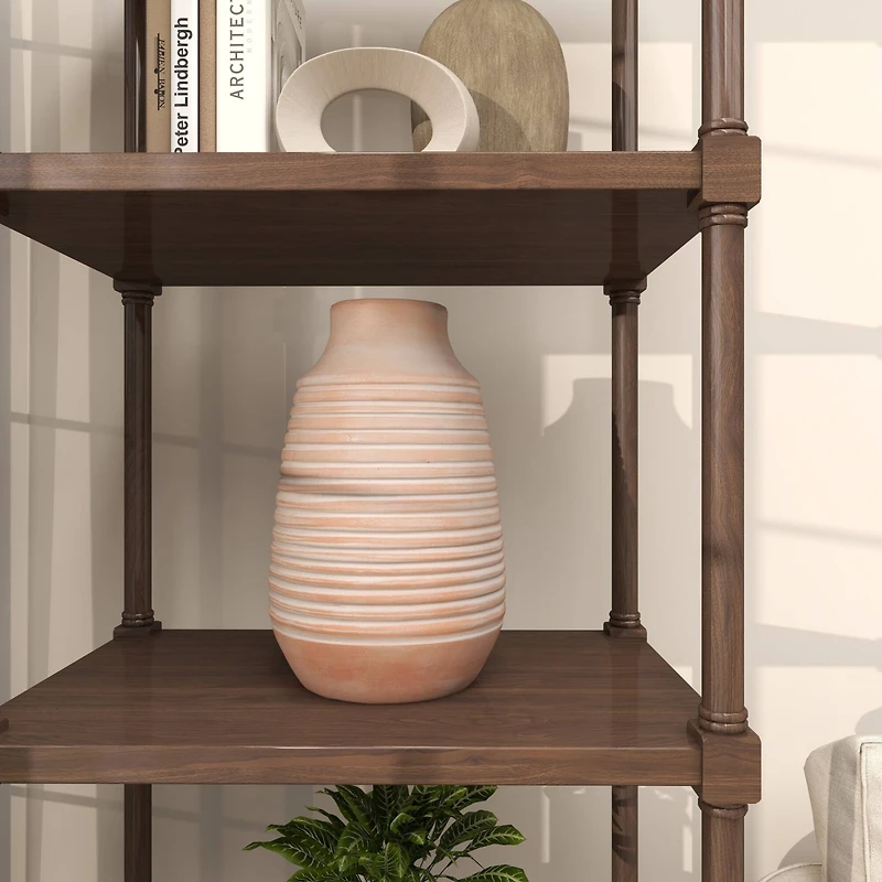 15" Pink Whitewashed Ribbed Terra Cotta Vase