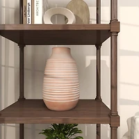 15" Pink Whitewashed Ribbed Terra Cotta Vase