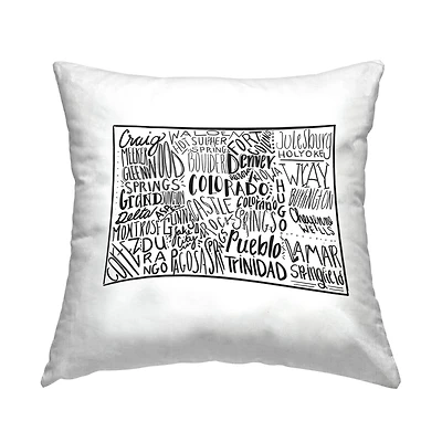 Stupell Industries Colorado State Shape Cities Typography Map Throw Pillow, 18" x 18"