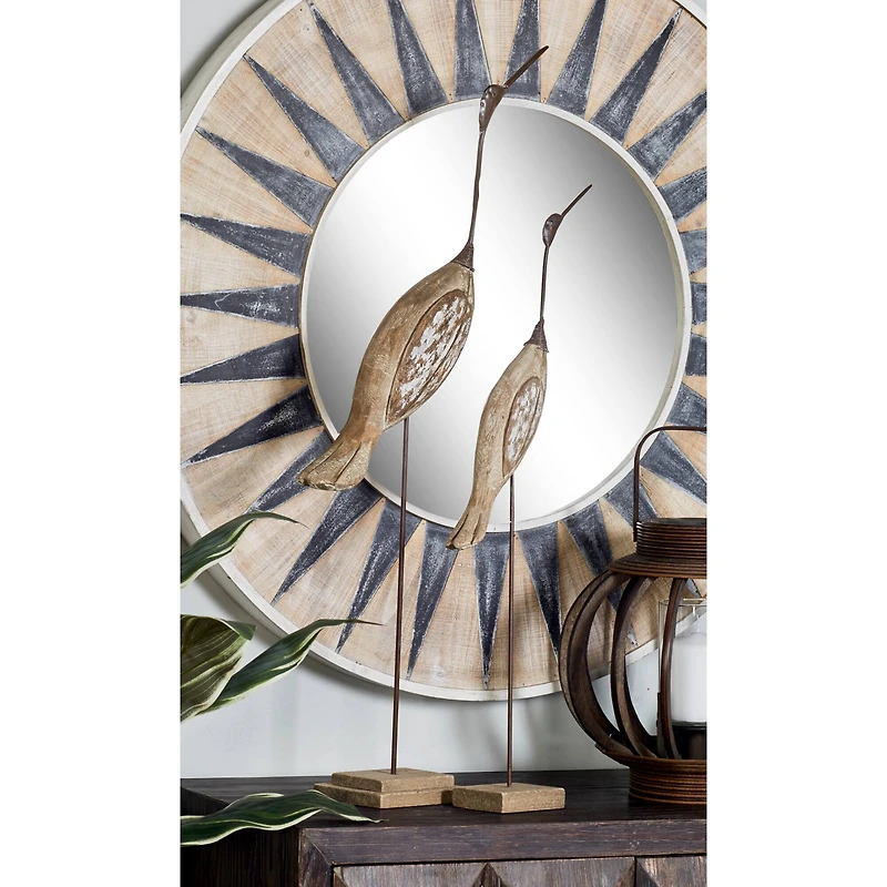 Set of 2 Brown Wood Coastal Bird Sculpture, 28", 34"