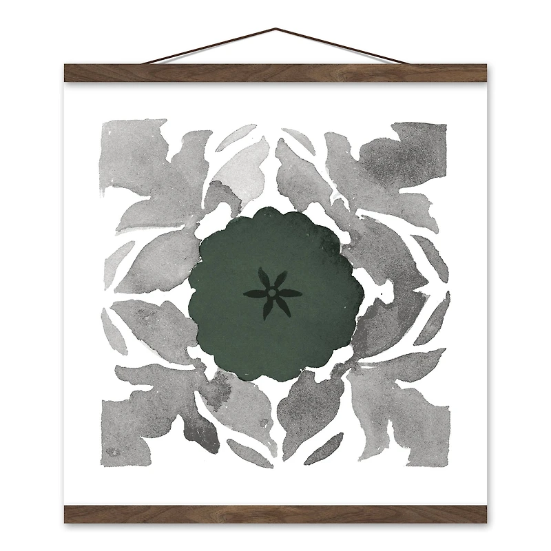 Gray & Green Medallion Teak Hanging Canvas