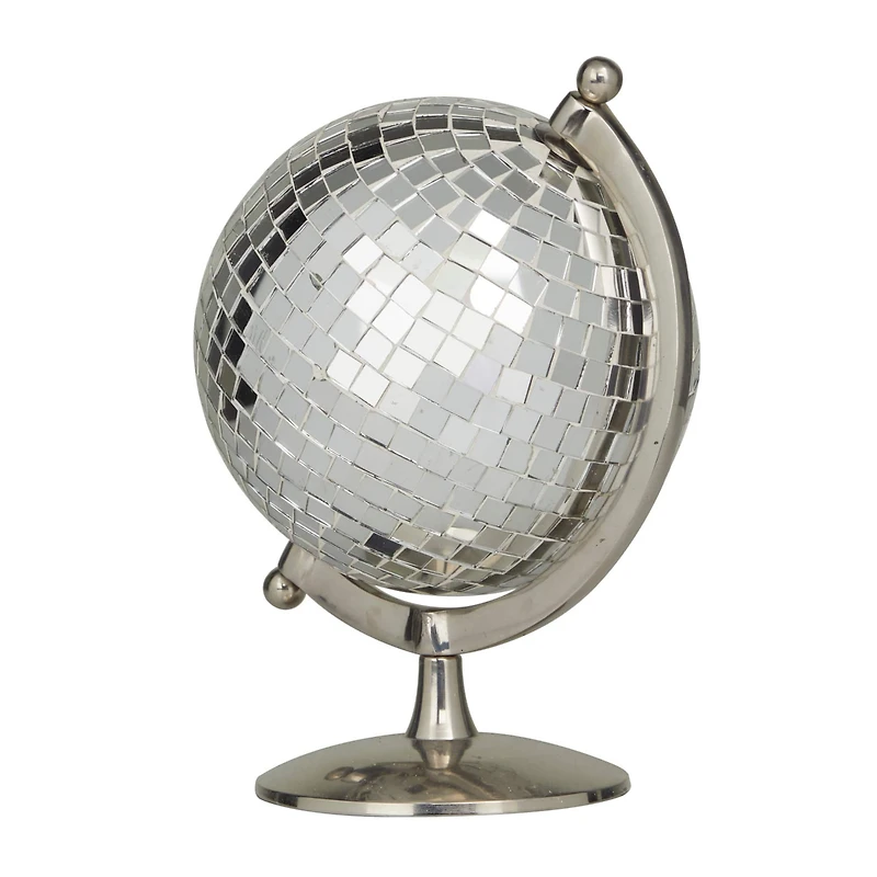 The Novogratz Silver Stainless Steel Glam Globe, 8" x 7" x 10"