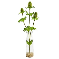 17" Thistle Arrangement in Bud Vase Set