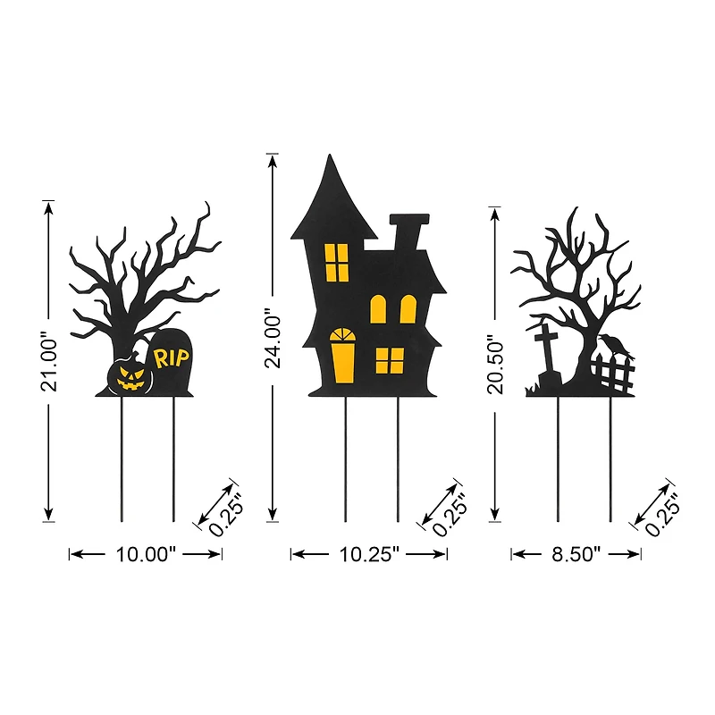Glitzhome® 2ft. Halloween Metal Silhouette Haunted House and Ghost Tree Yard Stake Set